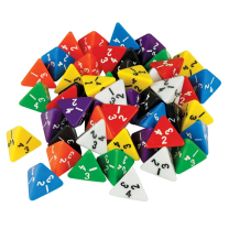 Large 4-Sided Coloured Dice - Set of 5