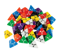 Large 4-Sided Coloured Dice - Set of 5